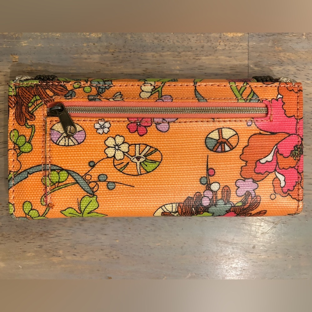 NWOT Sakroots Women's Vibrant Floral Trifold Wallet - Orange, Pink, Green - Picture 2 of 9